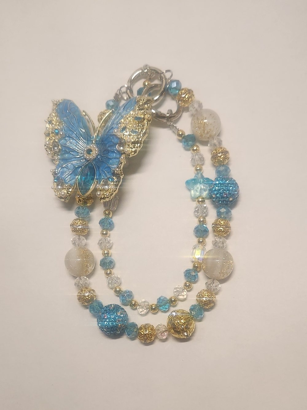 Blue and Gold Butterfly Statement Bag and Phone Charms